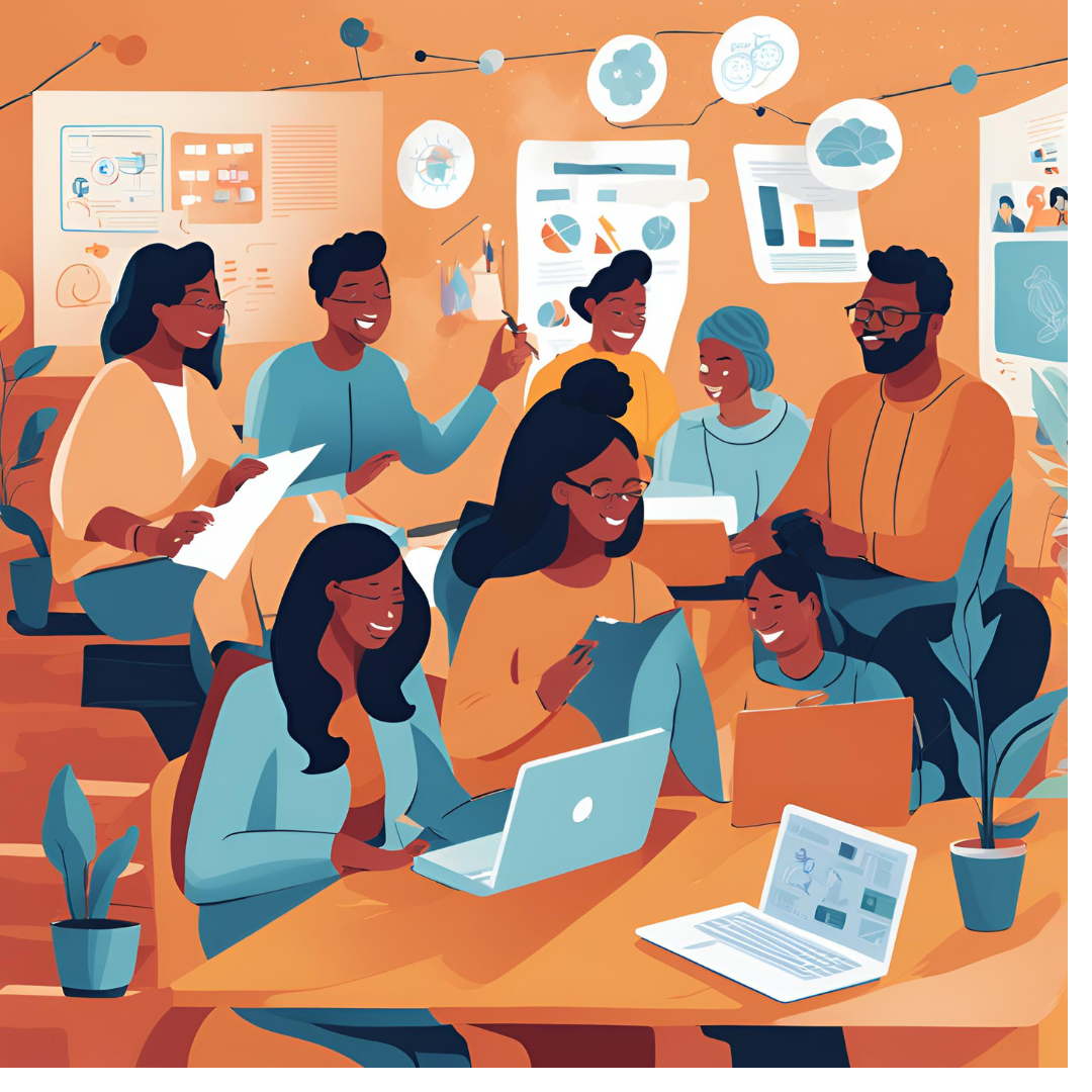Criando no Canva Ia através dos conceitos “aprender em grupo”, “colaborativamente” e “online”.